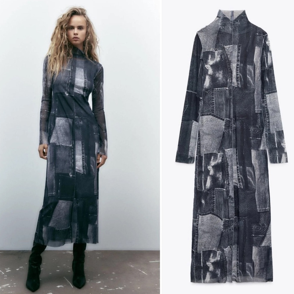 NWT Zara patchwork print tulle dress XS